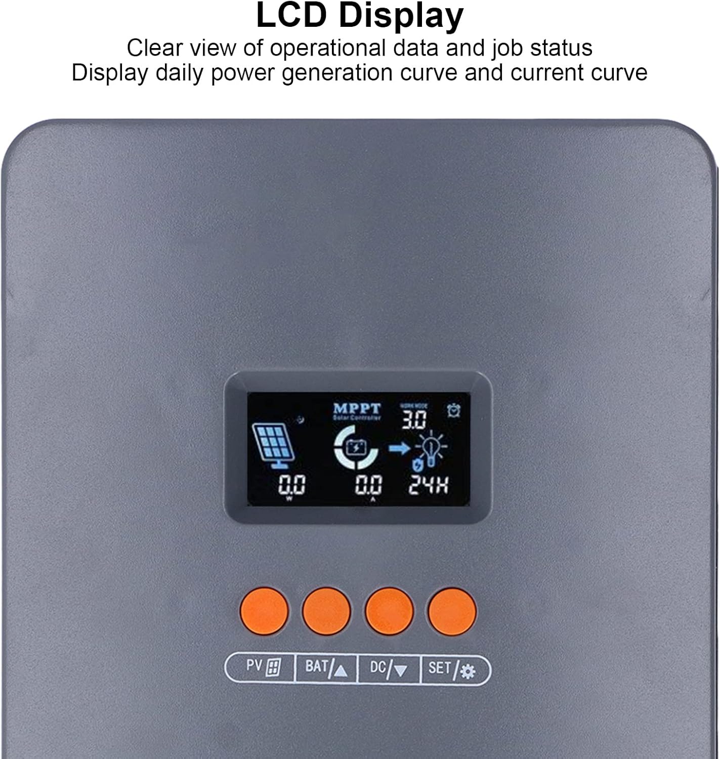 MPPT Solar Controller, POW M60 PRO LCD Display Solar Controller Photovoltaic Solar Panel Controller 3 Stage Charging Mode Solar Controller for Solar Power System