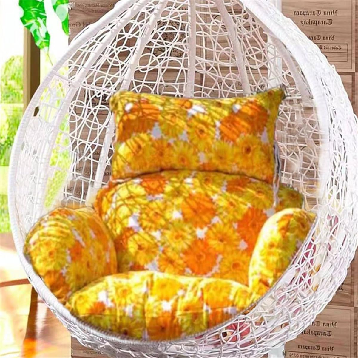 Egg Chair Cushion, Indoor Outdoor Hanging Egg Chair Cushion Replacement, Patio Basket Swing Chair Cushion with Headrest for Outdoor Patio Garden((J) Chrysanthemum)