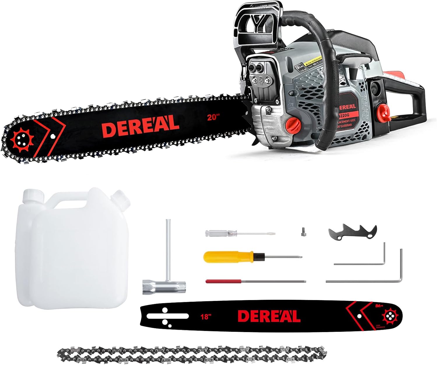 Gas Chainsaws 62CC 20 Inch 18Inch Petrol Handheld Cordless Chainsaw 3.4HP 2 Stroke Engine Gas Powered Chainsaw for Cutting Wood Outdoor Garden Farm Home