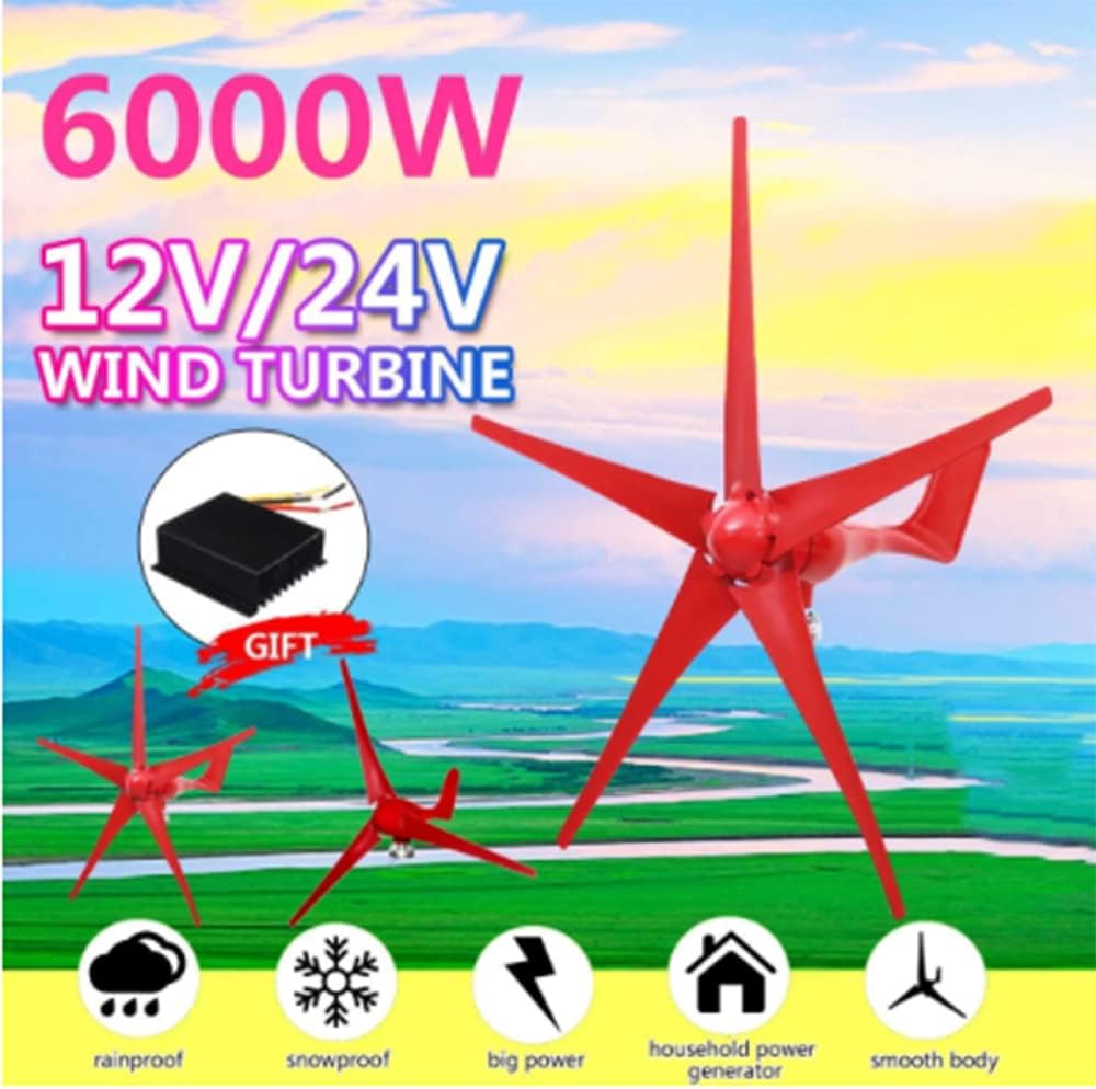 6000W 5 Blades Wind Turbines Generator 12V/24V Option with Wind Controller for Home Camping Streetlight Mounting Accessorie