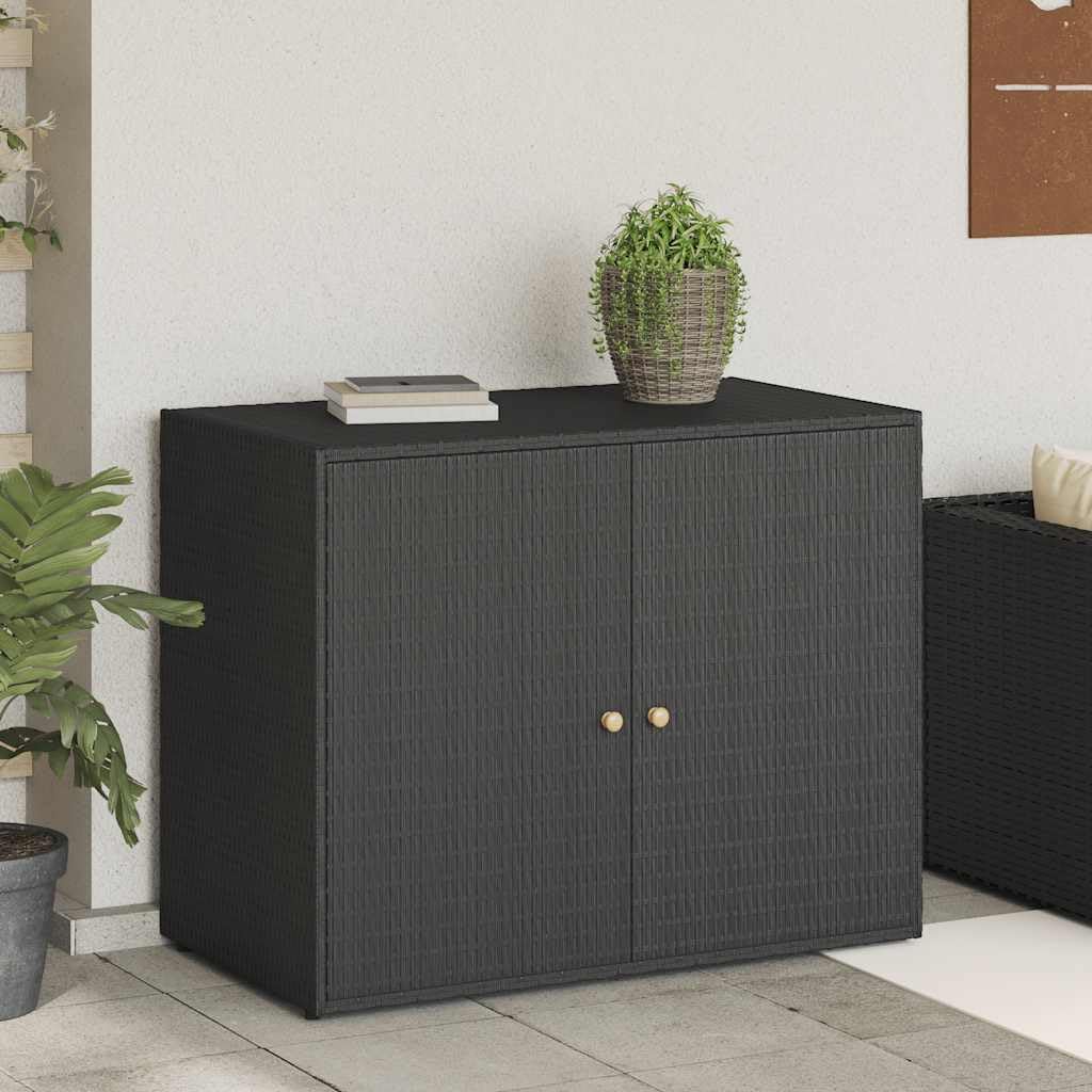 Black Poly Rattan Garden Storage Cabinet Outdoor, Weather-Resistant Patio Deck Box, 39.4 x 39.4 x 31.5 in Rectangular, Terrace Balcony Organization