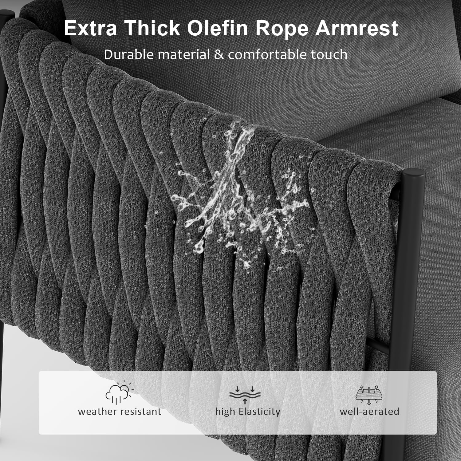 LayinSun 7 Piece Outdoor Furniture Set with Fire Pit Table, Modern Rope Woven Patio Conversation Sofa Set with Olefin Braid and Deep Seating