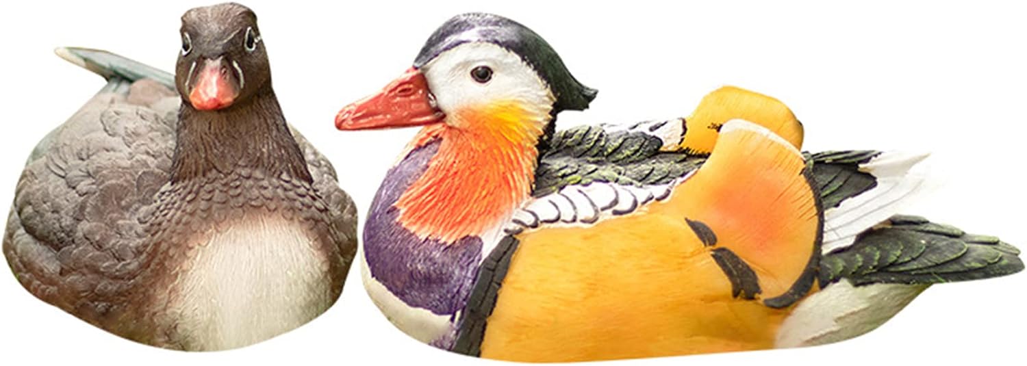 Mandarin Duck Statue Garden Animal Lamp Resin Figurines Light Ornament Waterproof for Patio Lawn Yard Porch Outdoor Decoration Gift