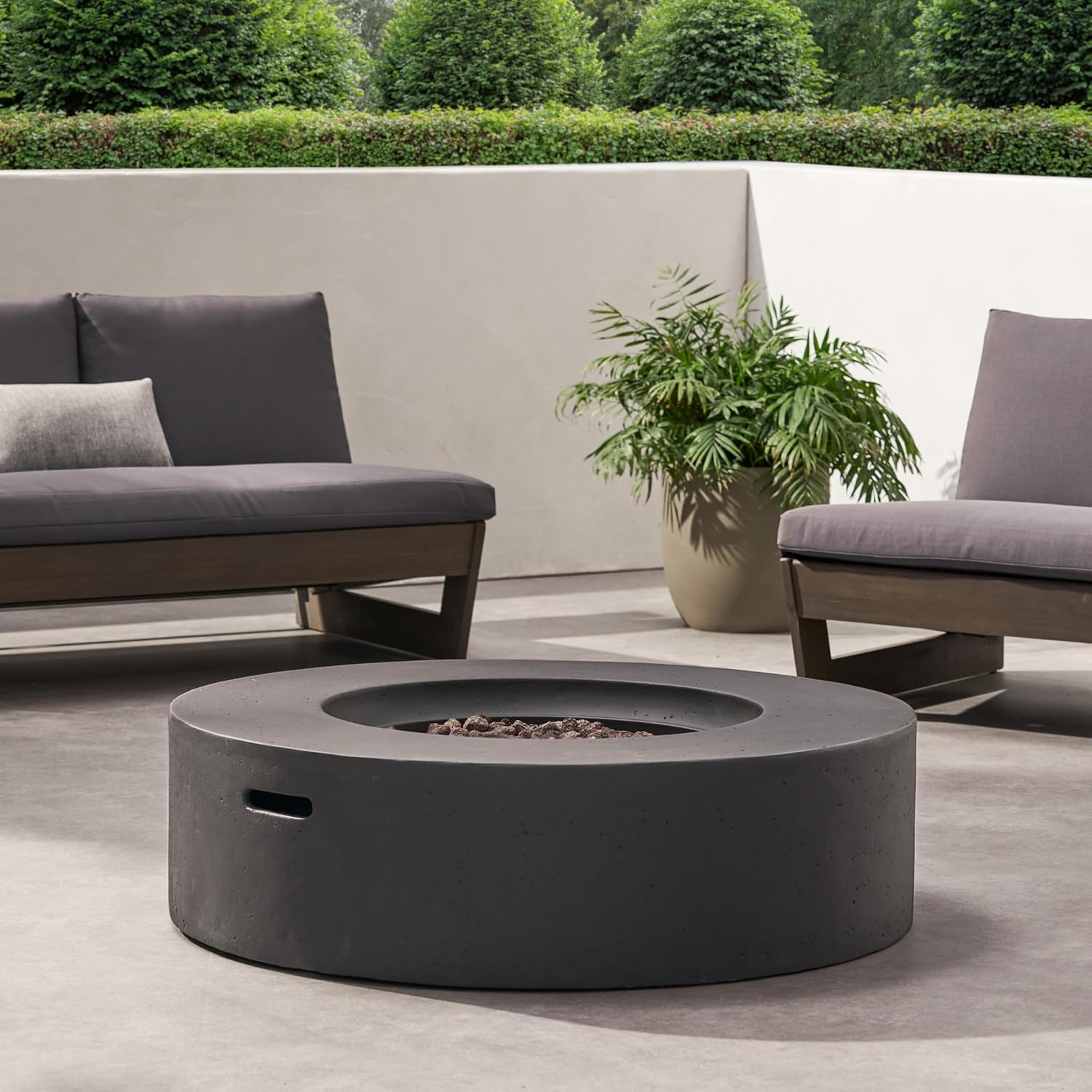 Lightweight Concrete Outdoor Fire Pit – Dark Gray, 50,000 Btu, Portable Durable, Patio, Backyard, Camping (Tank Cover Not Included) (Dark Grey)