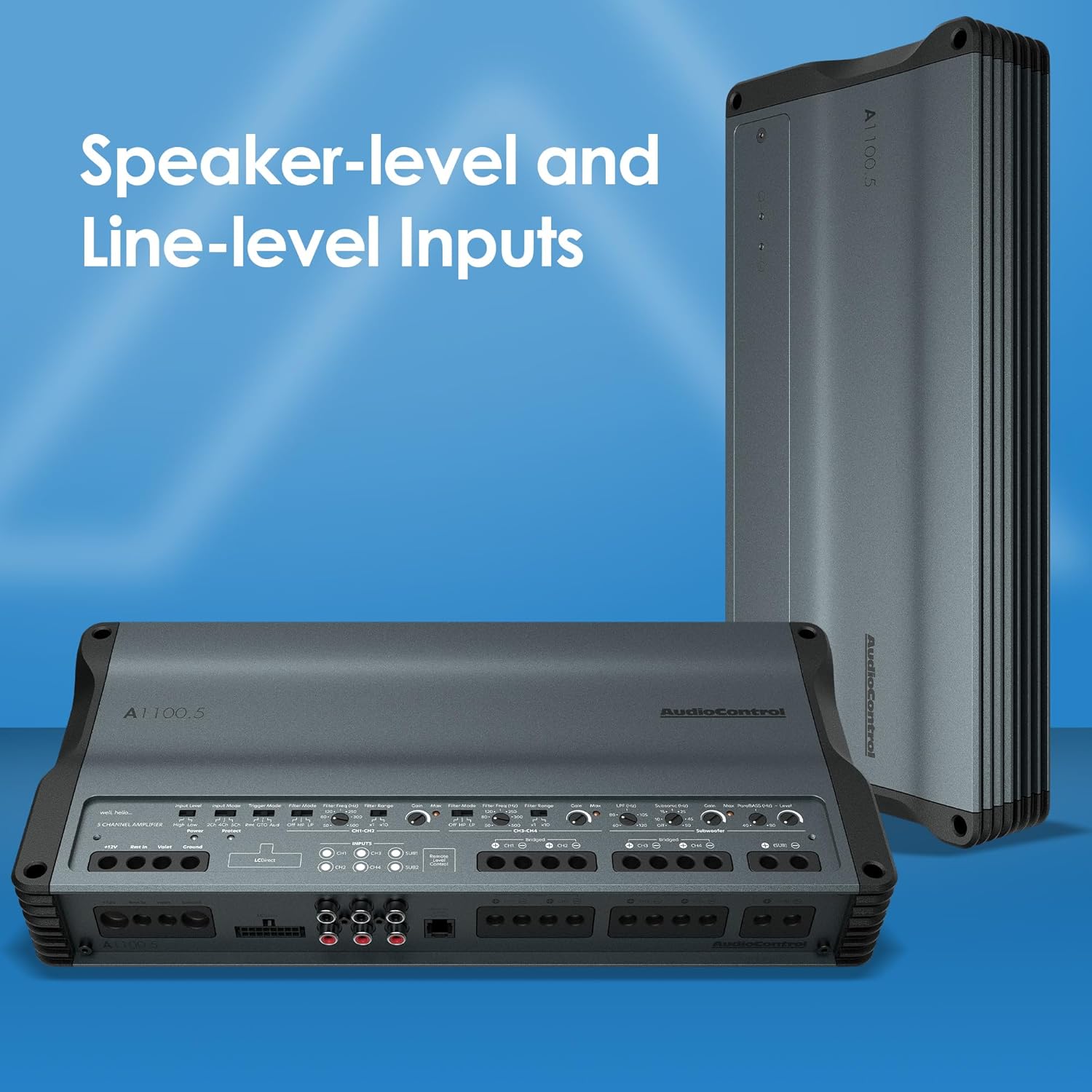 AudioControl A1100.5 Altitude 1100 Watt RMS 5-Channel Car Audio Amplifier, Class D, Valet Mode, ParaBASS, High/Low Level Inputs, Crossover, Subsonic Filter, EV Compliant