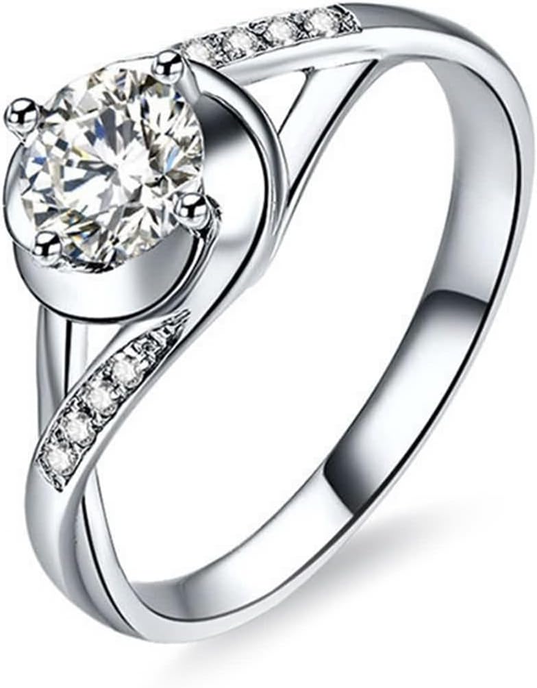 18K White Gold Ring for Women, Engagement Ring Lab Diamond 4 Prongs Silver Jewelry Birthday Gift for Her