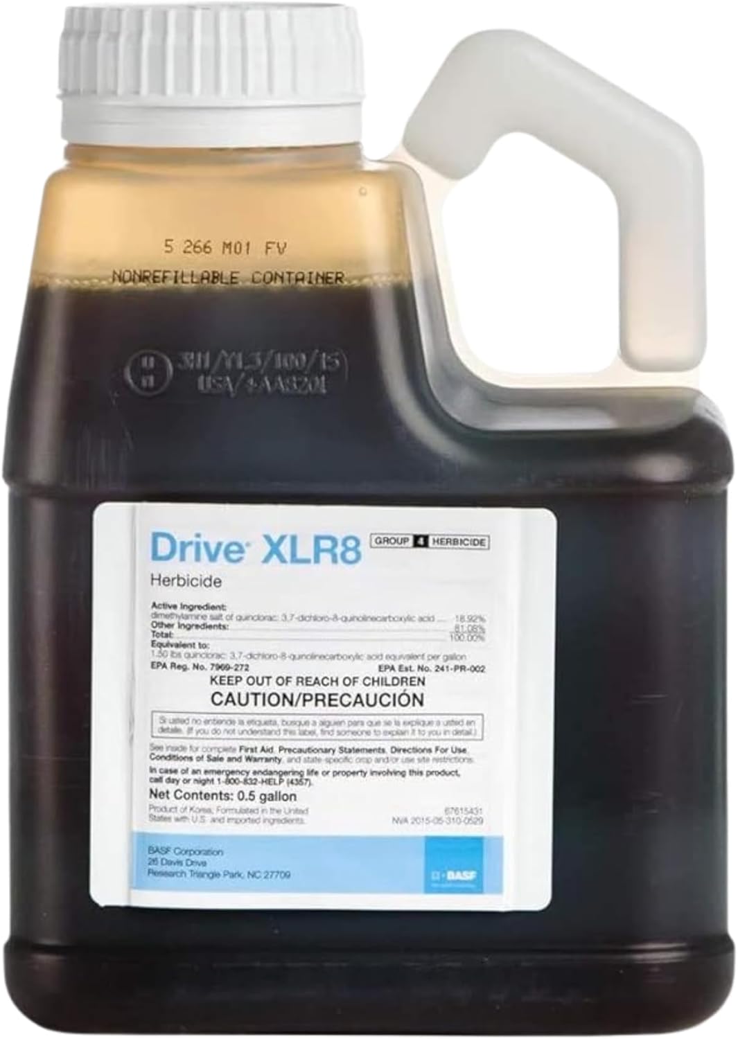 BASF Drive XLR8 Crabgrass Killer for Lawn & Turf, Post Emergent Grassy & Broadleaf Weed Control, Active Ingredient Quinclorac, 30 Day Residual, Herbicide, Concentrate 64 Ounce