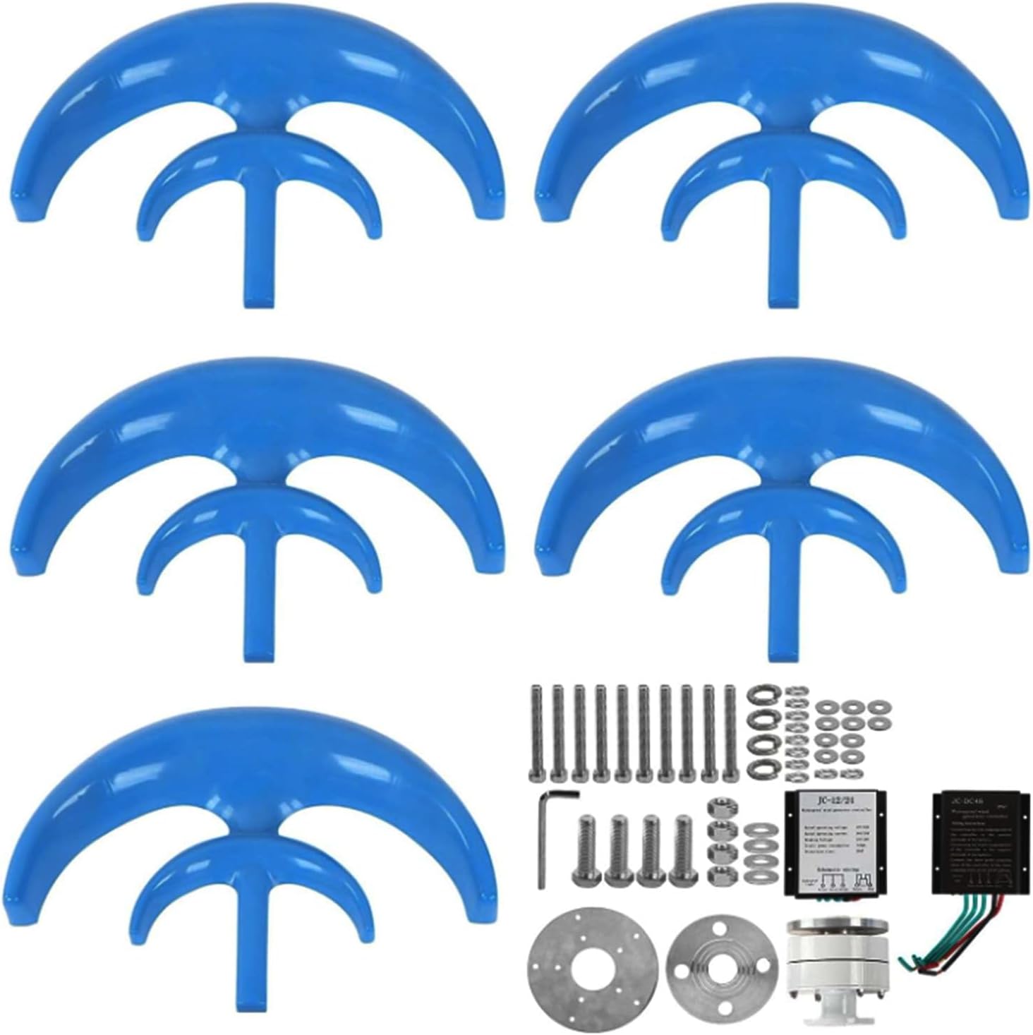 3000W 12V/24V 5-Blade Vertical axis Wind Turbine Generator with MPPT Controller, Three-Phase Permanent Magnet Motor kit, Blue Power Production Equipment for Home, 48V