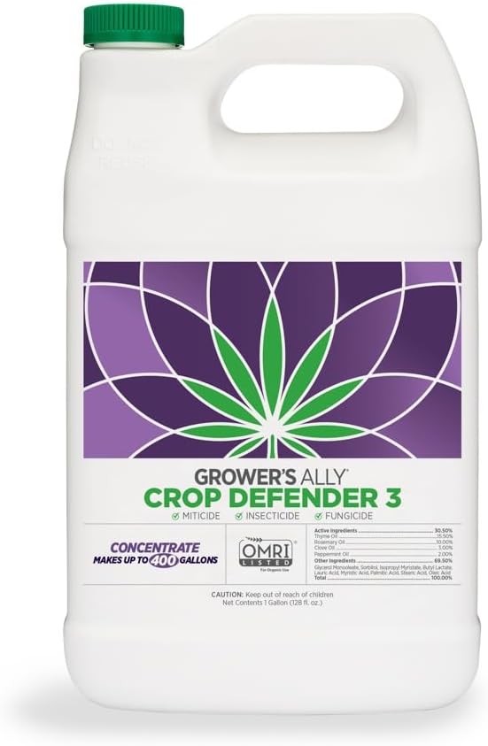 Grower's Ally Crop Defender 3 Concentrate - Natural Miticide, Insecticide, Fungicide Control for Plants - OMRI Listed Garden Safe Spray Killer for Powdery Mildew & Mites - 1 Gallon, Makes 400