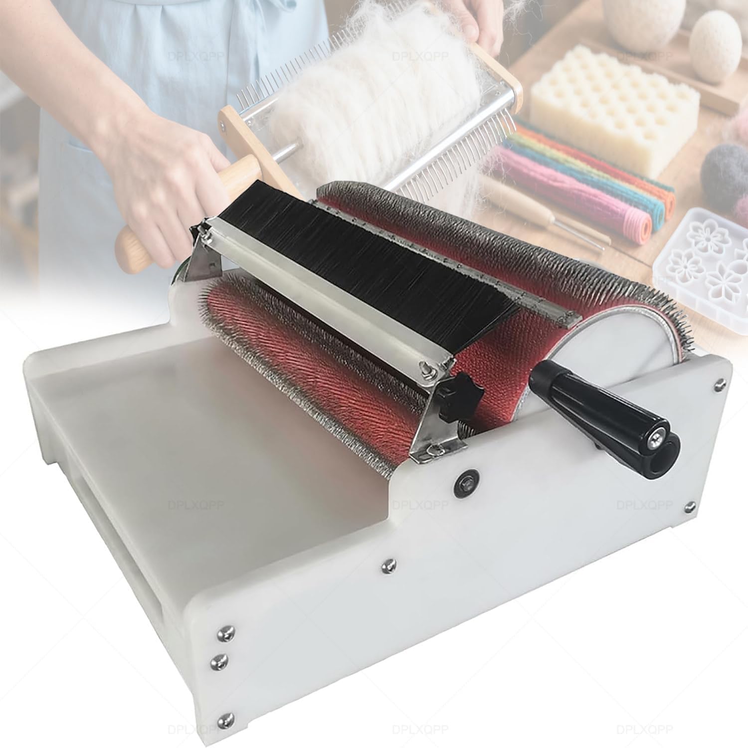 Fiber Blending Drum Carder,Manual Wool Carding Machine for Spinning,Felting & Knitting,with Stainless Steel Needles (20cm Roller)(2 Size Options,No Electricity Needed) 40CM/16inch