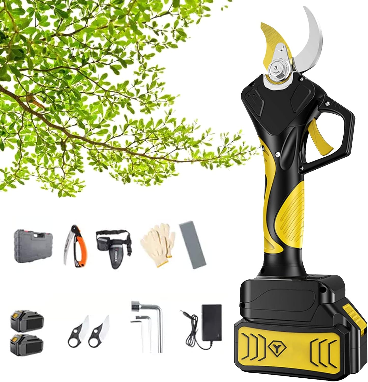Electric Pruning Shears 40mm Heavy Duty Secateurs Branch Cutter Professional 21V Cordless Pruner Battery Powered Tree Branch Cutter Secateurs for Hedge Fruit Tree Bush Orchard Branches