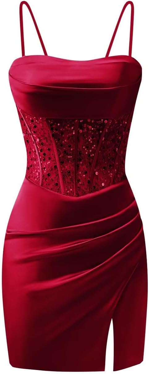 Satin Homecoming Dresses for Teens Short Sequin Prom Dress Sweetheart Cocktail Party Gowns