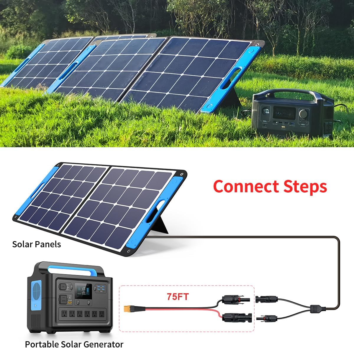 12AWG 75FT XT60 Solar Cable 2 10 25 35 50 75 100FT XT60 Extension Cable Solar Panel Connector to XT60 Connector for Portable Power Station (75FT)