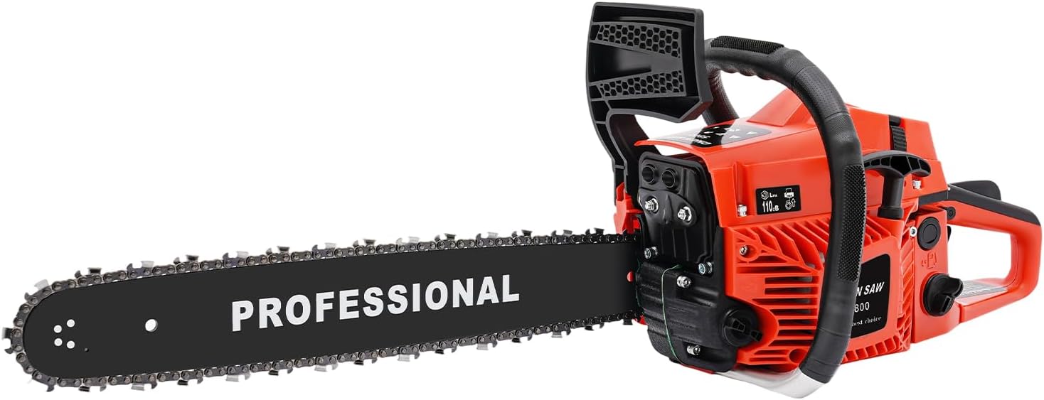 58cc Gas Chainsaw 20 Inch Portable Gas Powered Chainsaws 2-Cycle Handheld Cordless Petrol Chain Saws Suitable for Forest, Wood, Garden and Farm Cutting Use