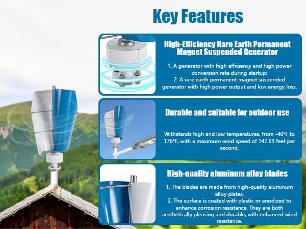 Wind Turbine,100W 12V Vertical Wind Turbine Generator Kit w/Controller,Automatically adjust,13m/s Rated Wind Speed for Home, Boats, Gazebos, etc