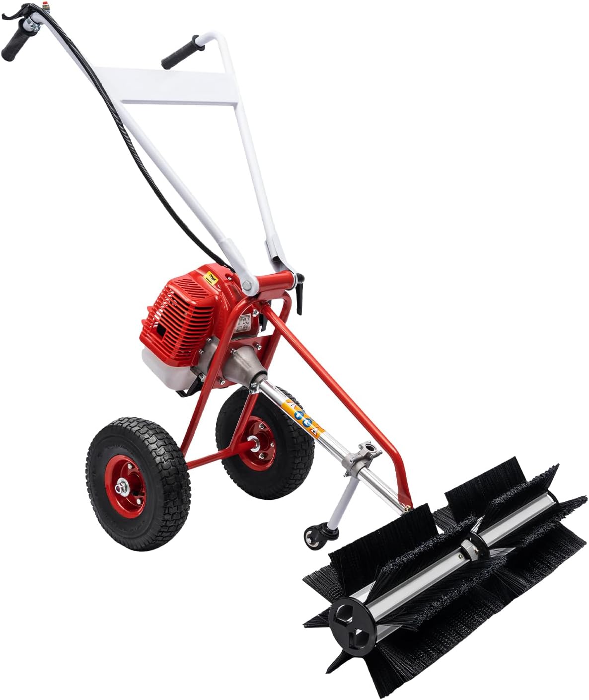 Gas Power Sweeper Broom, Walk Behind Snow Sweeper Broom with Wheels, 43cc 2-Stroke 1.7HP, Outdoor Sweeping Machine for Garden Lawn Yard Doorway Sidewalk Driveway Turf Grass