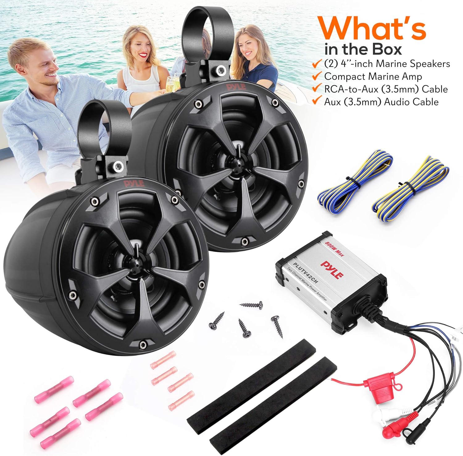 Pyle 800W Marine Speakers with Amplifier - 4