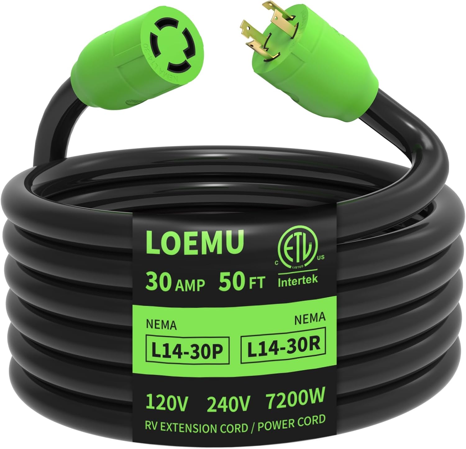 50FT 30 Amp Generator Extension Cord, NEMA L14-30P/L14-30R 10 Gauge Twist Lock Cord 4 Prong, STW Heavy-Duty Waterproof Generator Cord Black
