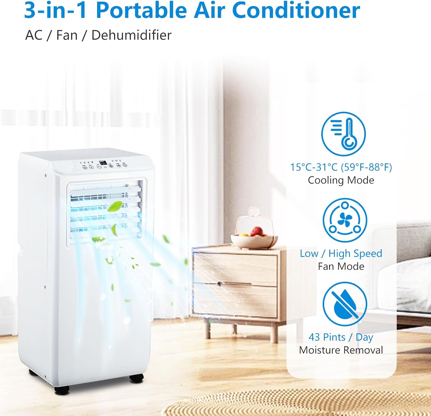 Portable Air Conditioner 3 in 1 with Remote Cool, PioneerWorks 10000 BTU(ASHRAE) / 6500 BTU (SACC), Dehumidifier & Fan Modes For Home Up To 450 Sq.Ft, Installation Kit For Room, Office, Dorm, Bedroom