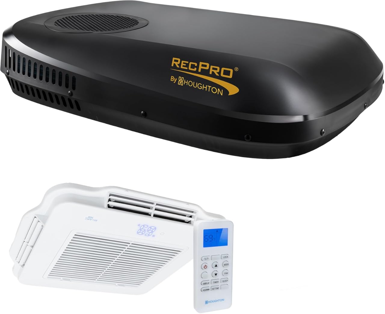 RecPro RV Air Conditioner 15K Quiet Low Profile AC Unit with Heat Pump | Condensate Pump & Remote Control | Ducted & Non-Ducted | Black or White | Slim Rooftop Design (Black, Non-Ducted)