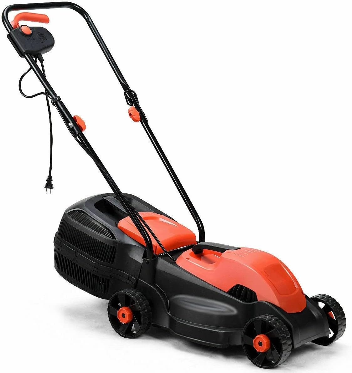 12 Amp 14 Inch Corded Electric Push Lawn Mower Electric Grass Trimmer with Grass Collection Box 1200W Powerful Motor 3 Cutting Height Easy Push Button Start Ergonomic Curved Handle