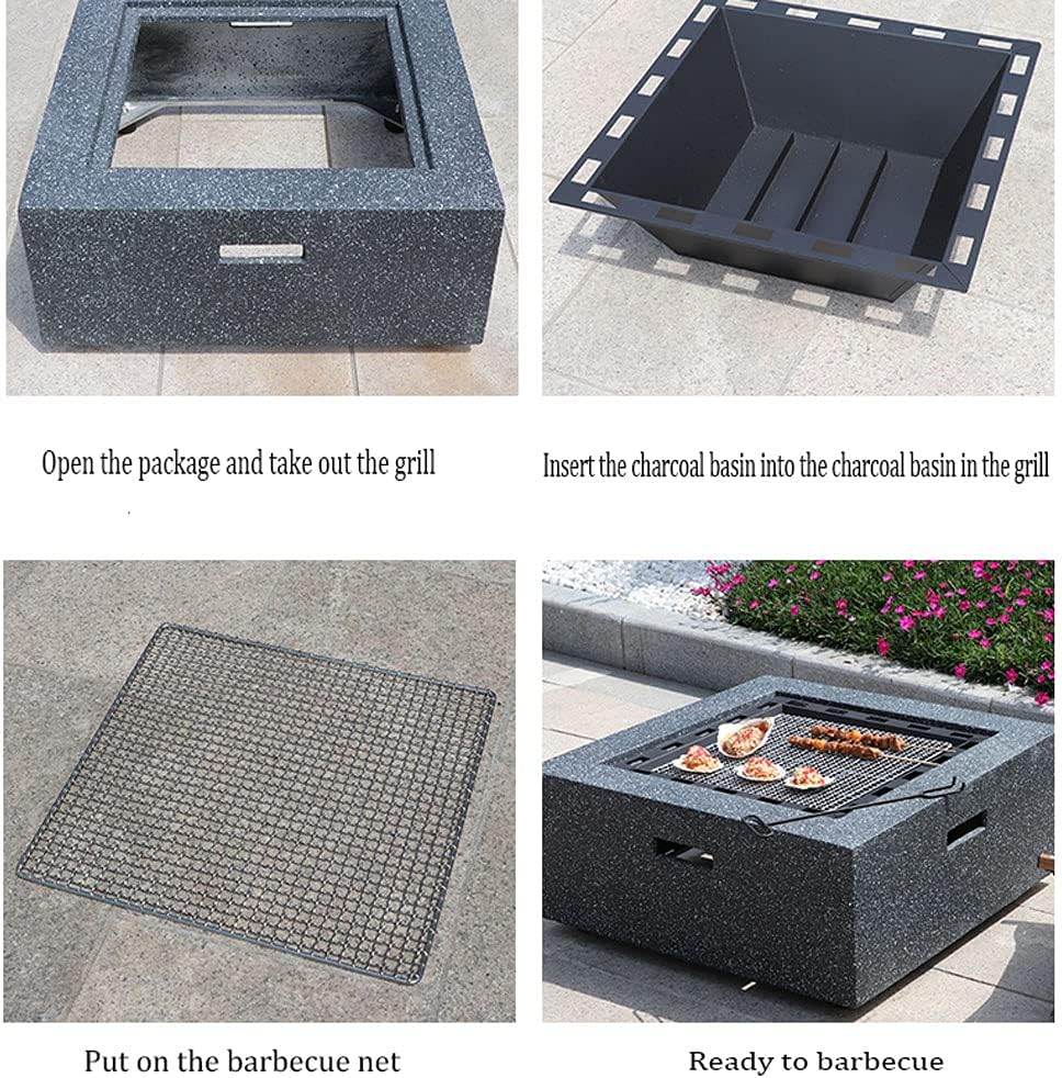 Campfire Patio Fire Pit,Large Outdoor Fire Pit,Portable Fire Pit,Table Brazier Garden,Square Fire Pit,Backyard Fire Pit,with Log Poker, Mesh Screen Lid 27.9In