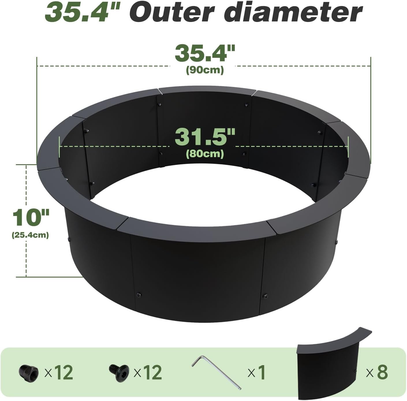 Fire Pit Ring Outdoor Wood Burning Fire Pit Liner 35.4 Inch Camping Fire Ring Painted Steel Firepit Ring Heavy Duty Campfire Ring Above or In-Ground for Bonfire Outdoor Backyard