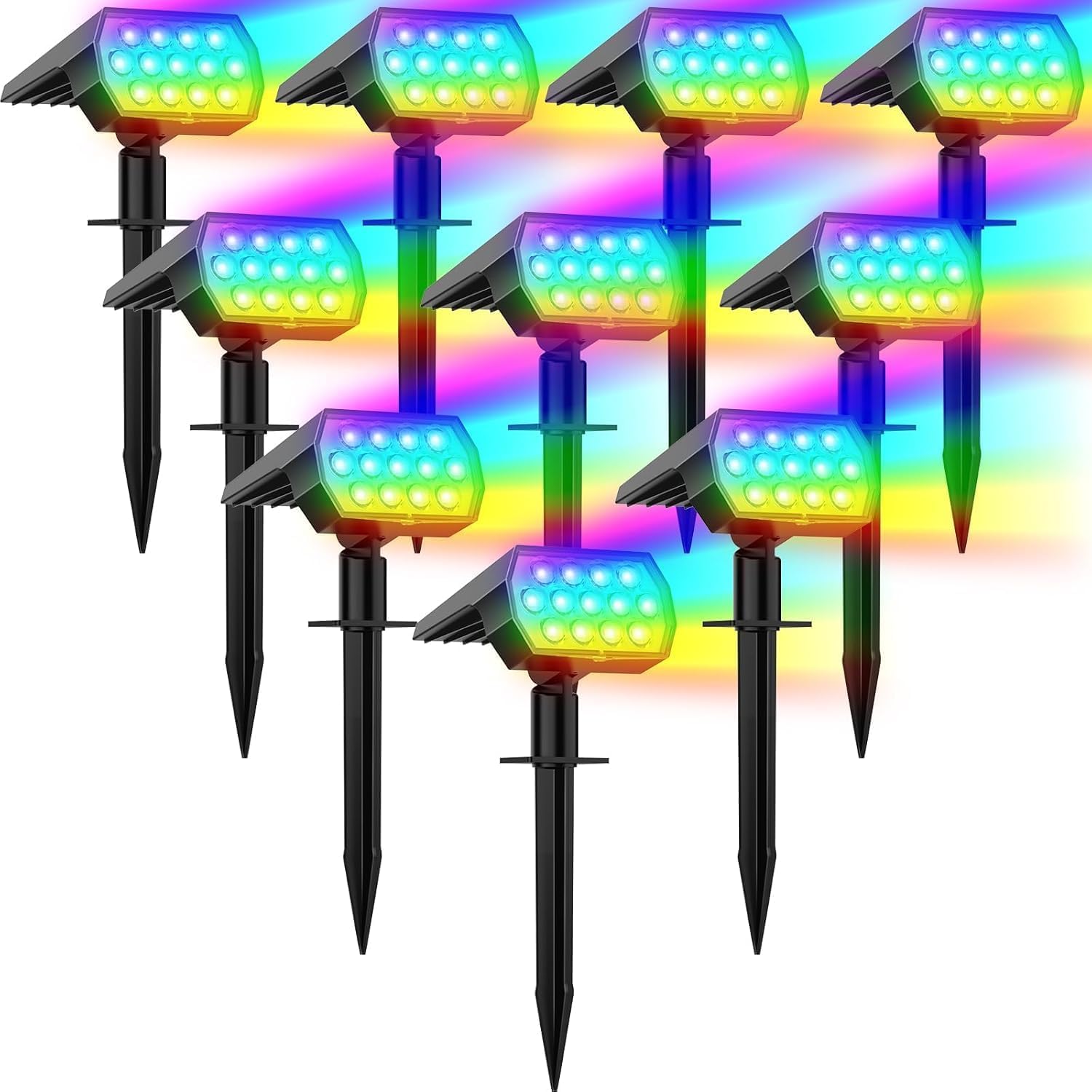 WELALO Solar Color Changing Spot Lights Outdoor, Waterproof Solar Halloween Lights, 7 Modes Multicolor RGB Landscape Spotlight for Garden Yard Driveway Lawn Patio Pathway Christmas Decorations 10 Pack
