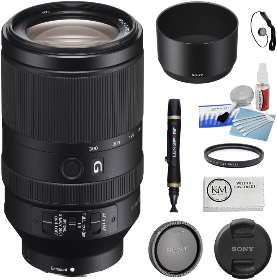 Sony FE 70-300mm f/4.5-5.6 G OSS Lens Bundled with 72mm UV Filter + 5-Piece Camera Cleaning Kit + Cleaning Lens Pen + Lens Cap Keeper + Microfiber Cleaning Cloth (6 Items)
