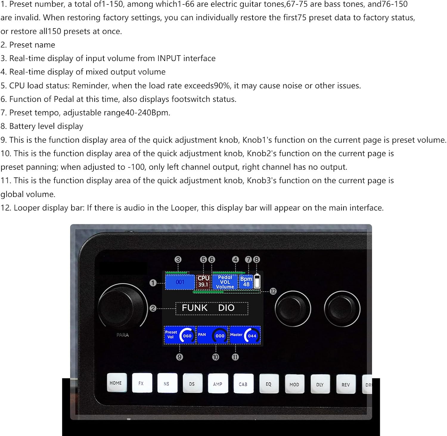 Multi Effects Processor Compact Portable Design with Drum Machine for Electric Bass Guitar Live Studio
