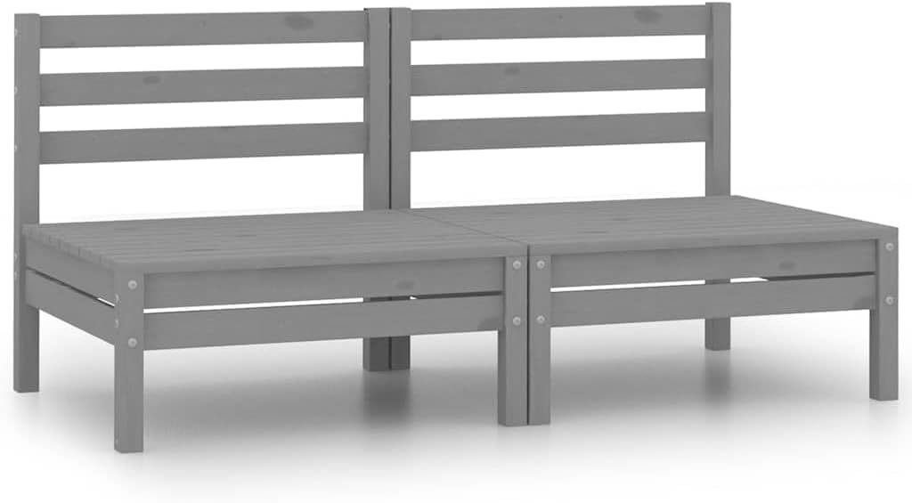 Patio Middle Sofas 2 pcs Gray Solid Wood Pine Garden Furniture