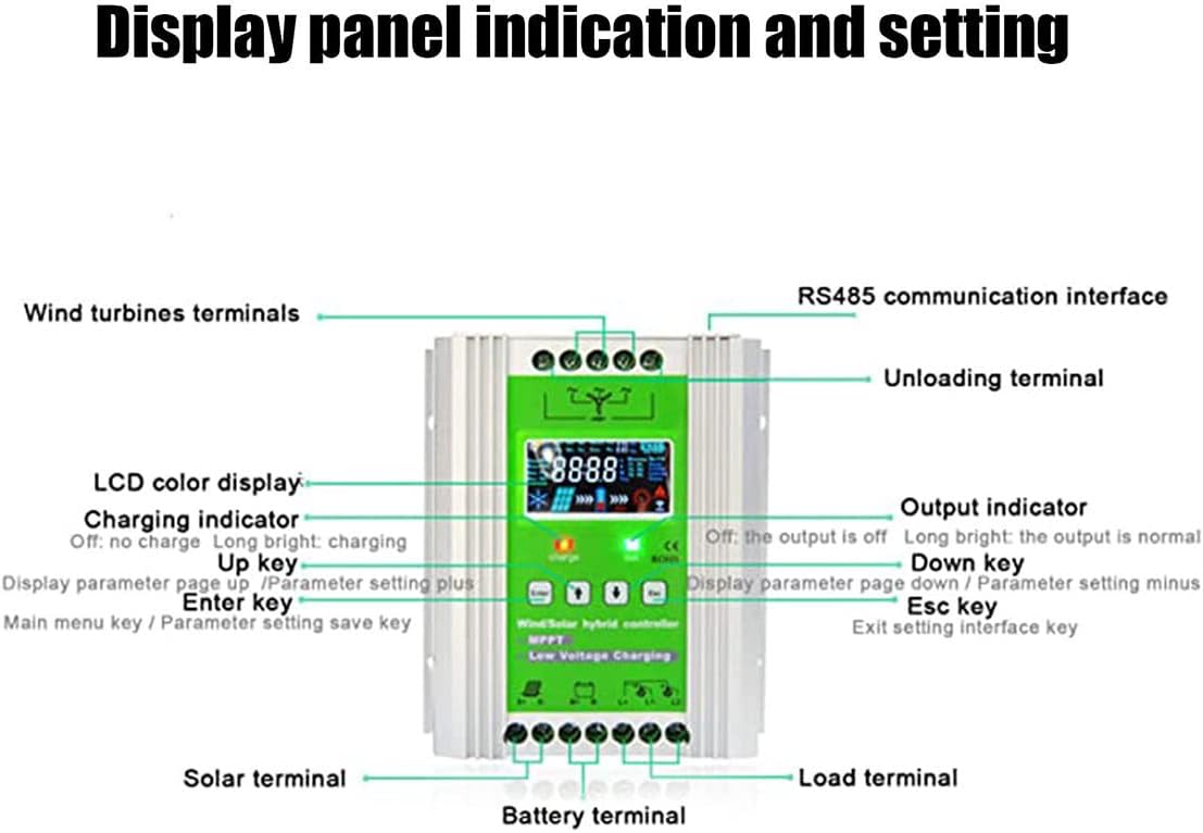 1000W/1200W/1500W MPPT Charge Controller 12V/24V DC MPPT Wind Solar Hybrid Charge Controller, LCD Display Solar Panels Generator Control System,1500W