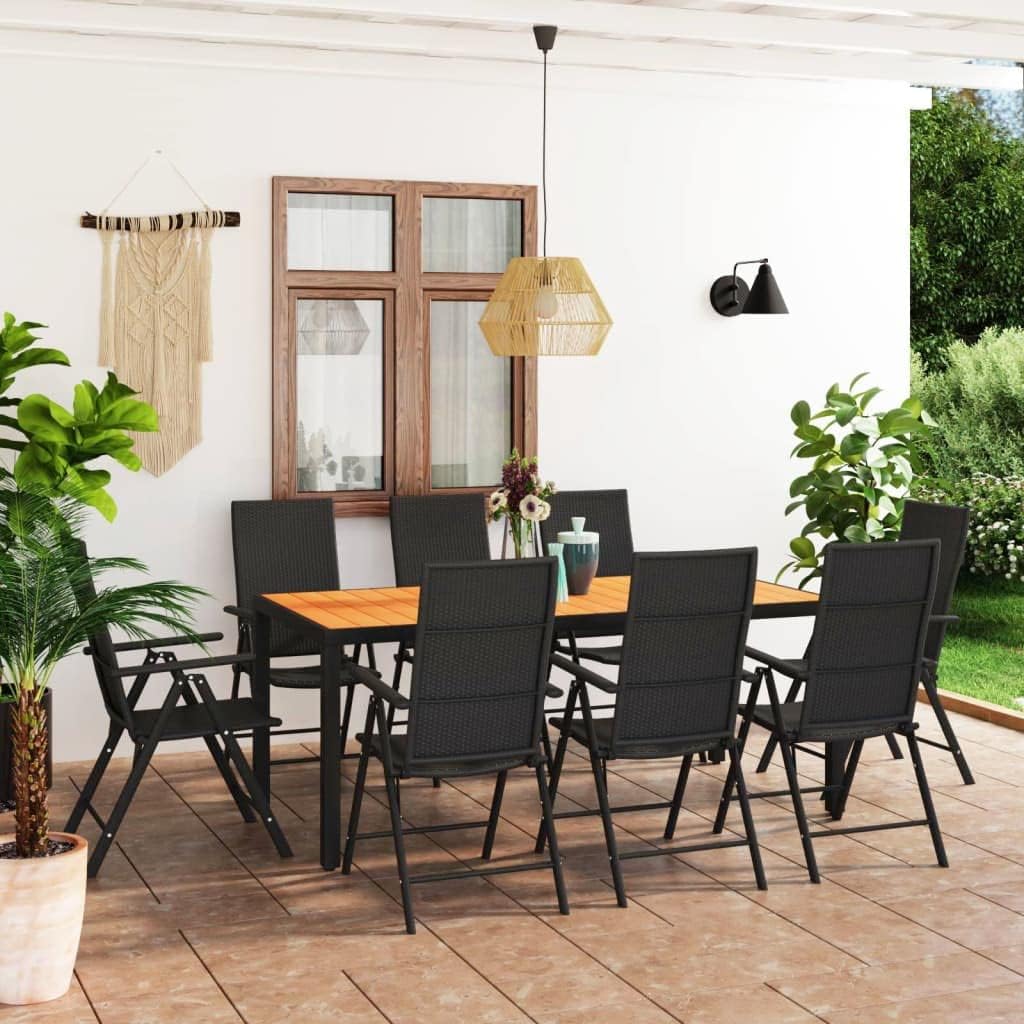 9 Piece Patio Dining Set Black and Brown Garden Furniture