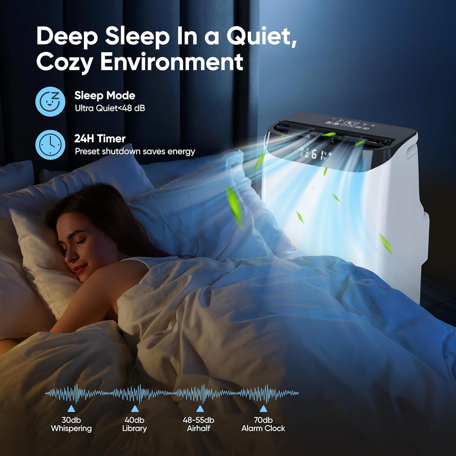 12,000 BTU Portable Air Conditioner Cools Up to 500 Sq.Ft, 3-IN-1 Energy Efficient Portable AC Unit with Remote Control & Installation Kits for Large Room, Campervan, Office, Temporary Space