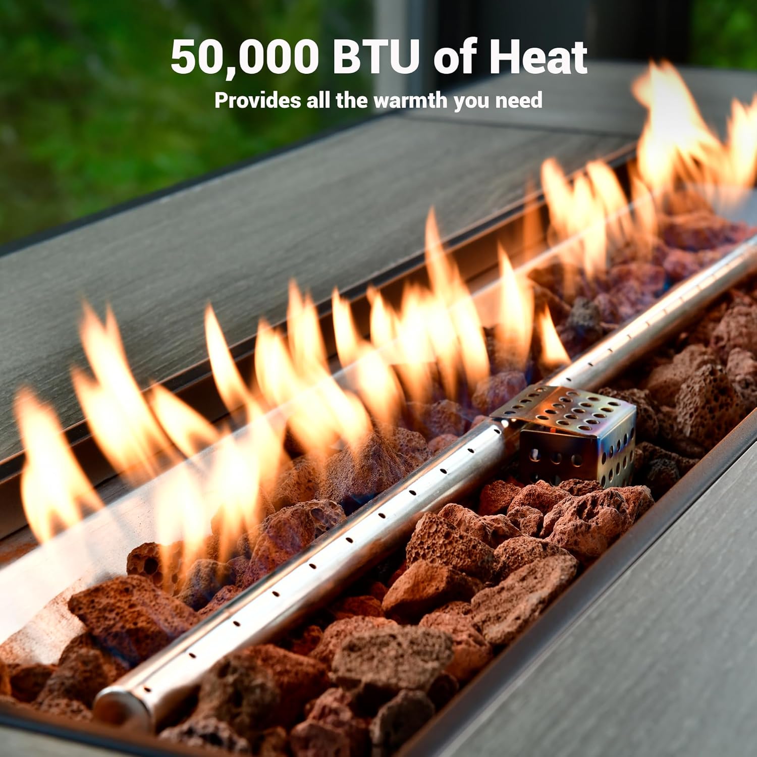 OVIOS 54 Inch Outdoor Patio Fire Pit Table, 50,000 BTU Heater PE Rattan Propane Firepits with Ceramic Tabletop, Waterproof Cover, Lid and Lava Rock, Rectangular, Mixed Color