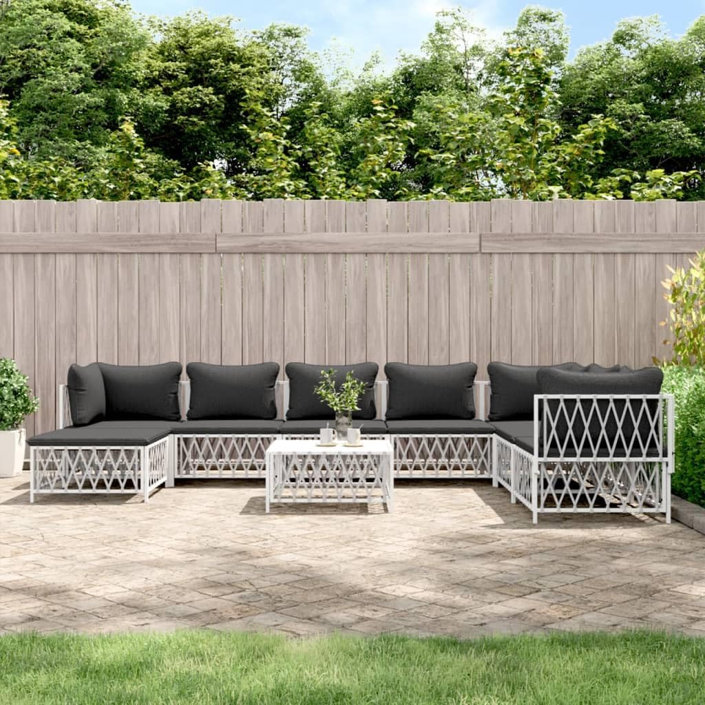 9 Piece Patio Lounge Set with Cushions White Steel,Outdoor Patio Lounge Set: Durable and Comfortable Seating for Your Garden Oasis Outdoor Furniture Sets, Patio Furniture