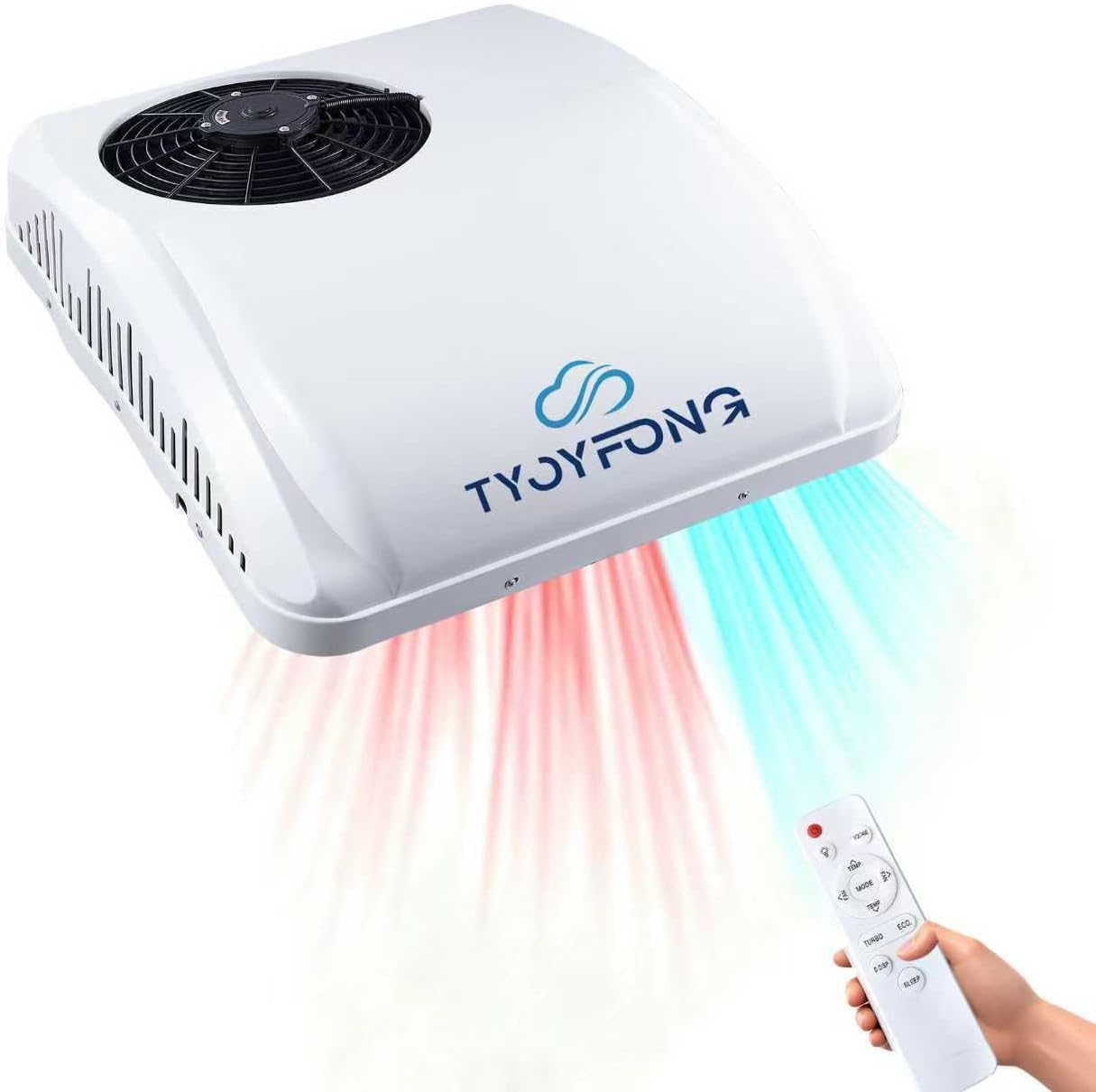 12V DC RV Air Conditioner 8500 BTU Ultra-Quiet AC, Fast Cooling and Heating Rooftop RV AC Unit, Easy Install Non-Ducted RV A/C Kit for RVs, Trailers, Campers, Truck (12V, Battery Powered)