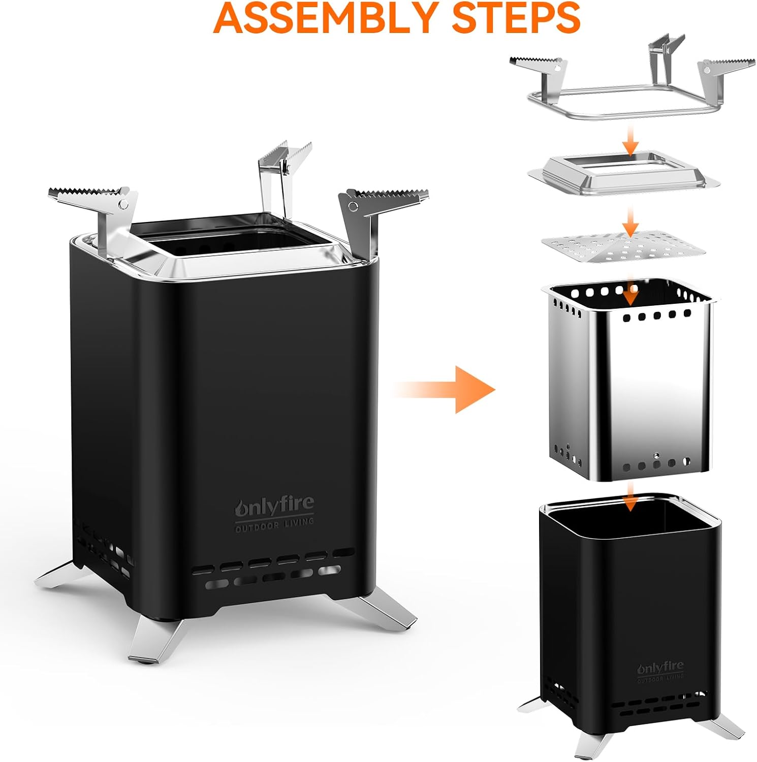 ONLYFIRE OUTDOOR LIVING 2-in-1 Smokeless Fire Pit with Pot Bracket & Carry Bag, Portable Camping Stove, Wood Burning Mini Tabletop Fireplace for Patio Backyard RV Tailgating, Black 9