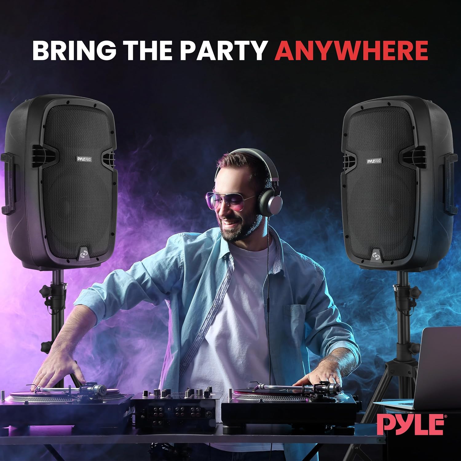 Pyle Powered Active PA System Loudspeaker Bluetooth w/ Microphone 8-Inch Bass Subwoofer Stage Speaker Monitor Built-in USB for MP3 Amplifier DJ Party Portable Sound Equipment Stereo Amp Sub PPHP837UB