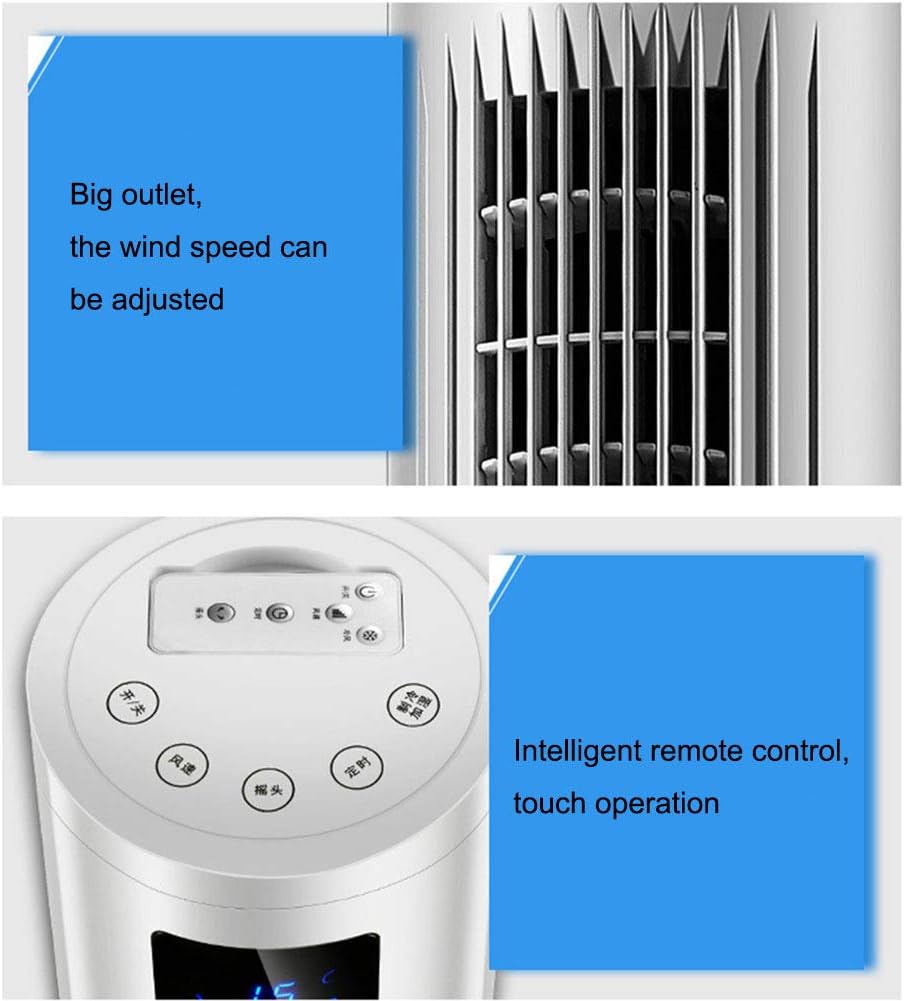 Evaporative Tower-Type Vaneless Fan and Humidifier with Remote Control and Timing Function, Adjustable Wind Speed, Portable Air Conditioner