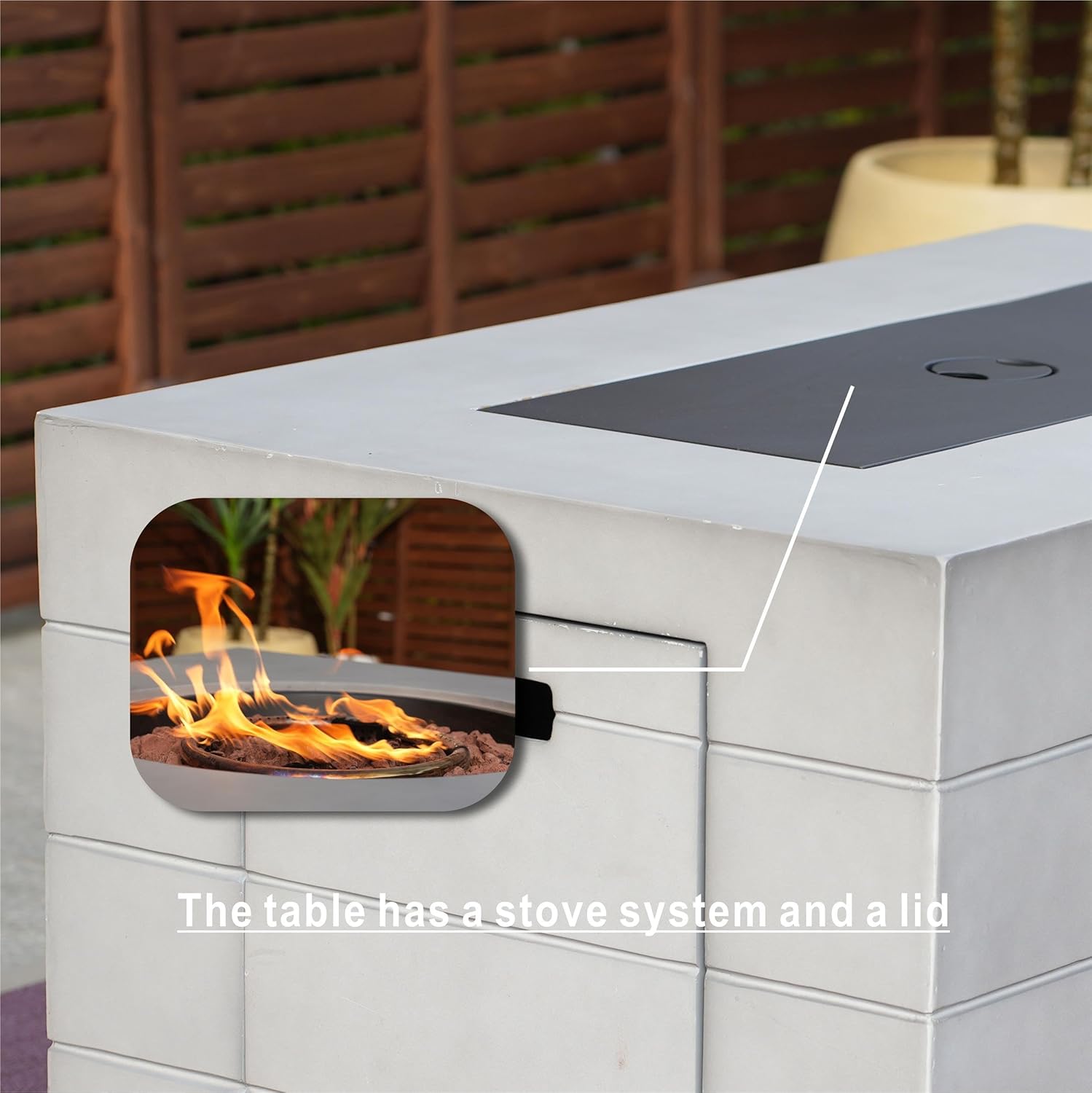 Contemporary Gray Aluminum Patio and Outdoor Rectangle Firepit Table