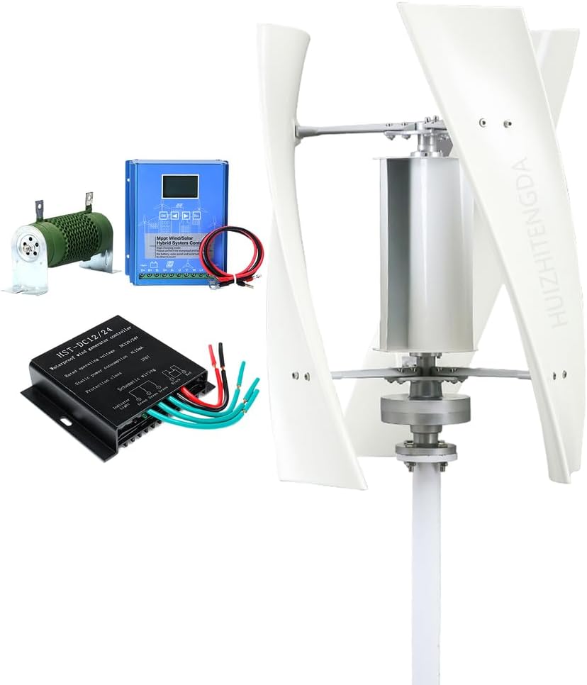 3000W Wind Turbine Generator Kit, 12V 24V 48V 220V 3 Blade Vertical And Noiseless Wind Power Generator Kit for Home, Monitoring, Street Lighting,24v
