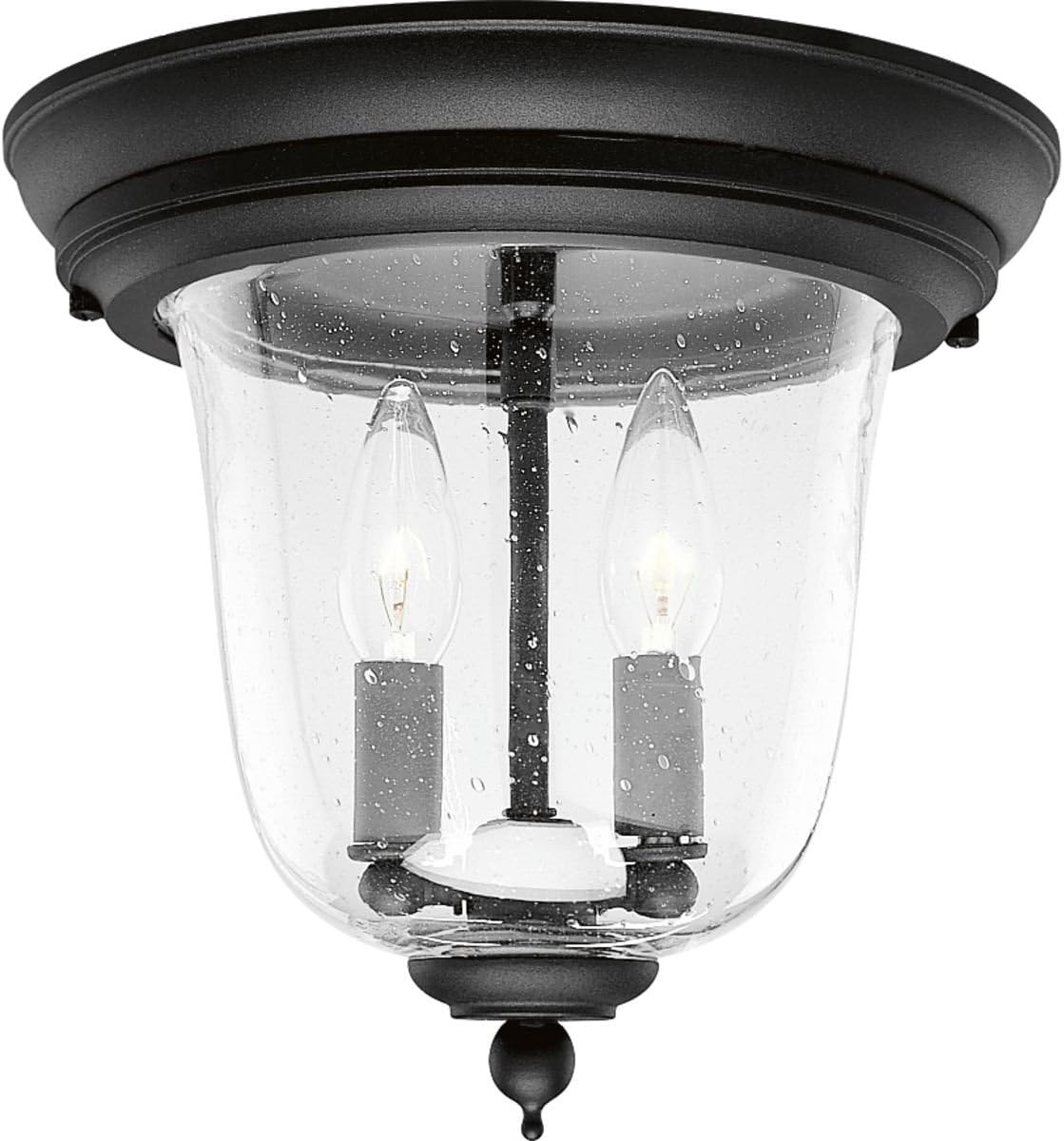 Ashmore Collection 2-Light Clear Seeded Glass New Traditional Outdoor Close-to-Ceiling Light Textured Black