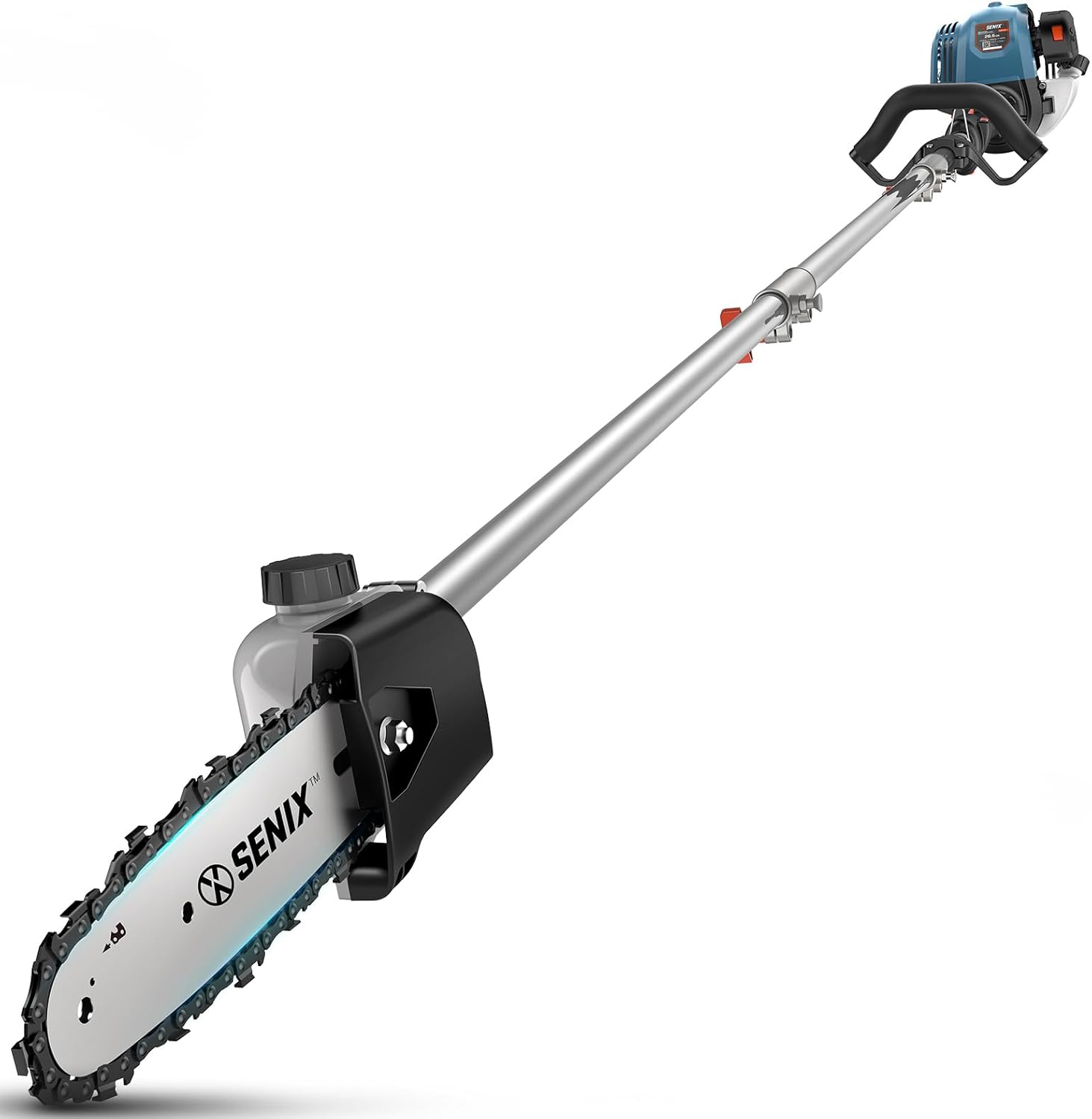 SENIX 26.5cc 4-Stroke Gas Pole Saw, 8” Bar & Chain Pole Chainsaw, No Oil Mix, Extendable Pole Up to 14 Ft, Professional Gas Power Pruner for Tree Trimming & Limb Cutting