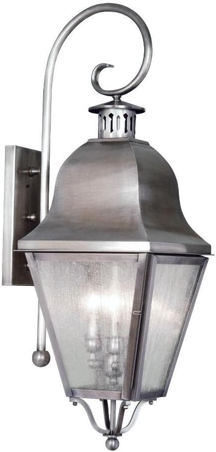 Livex Lighting 2555-29 Outdoor Wall Lantern with Seeded Glass Shades, Vintage Pewter