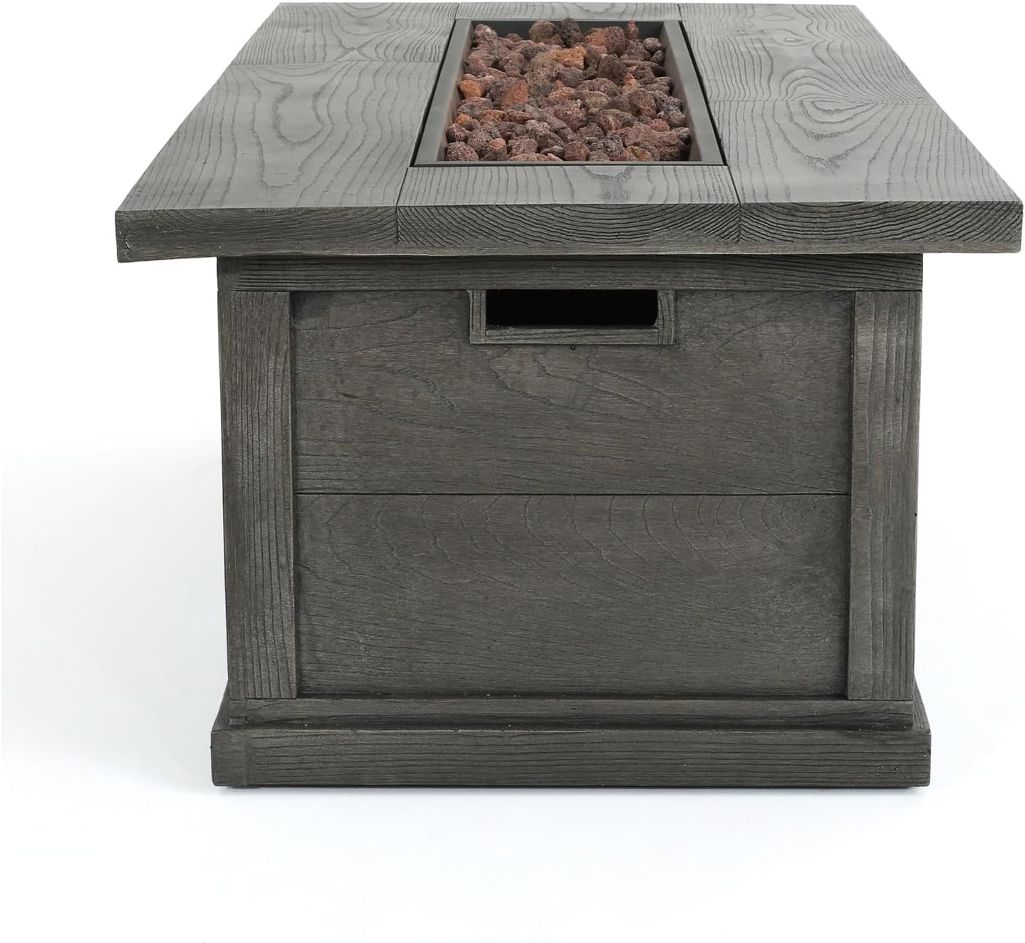 Penau 56 Inch Outdoor 50,000 BTU Rectangular MgO Concrete Propane Fire Pit Grey Wood Pattern Simplified Setup Cozy Warmth