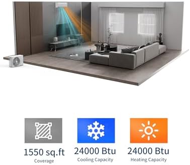 24000 Btu Mini Split AC Heating System, Wifi Enabled Mini Split Air Conditioner with 19 SEER2 Inverter, Heat Pump, 208-230V for Rooms Up to 1500 Sq. Ft, White
