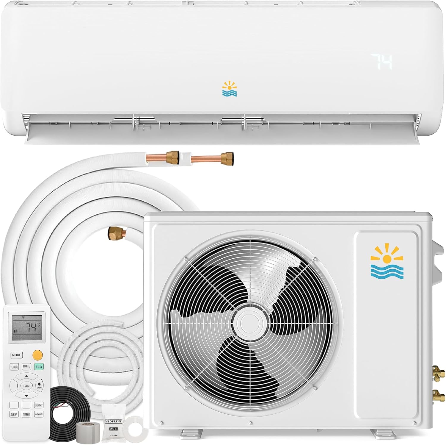 9000 BTU Mini Split Ac/Heating System - 19 SEER2 Mini Split AC Unit with Heat Pump, 115V Energy Efficient Ductless AC Unit Up to 450 Sq.Ft with Installation Kit