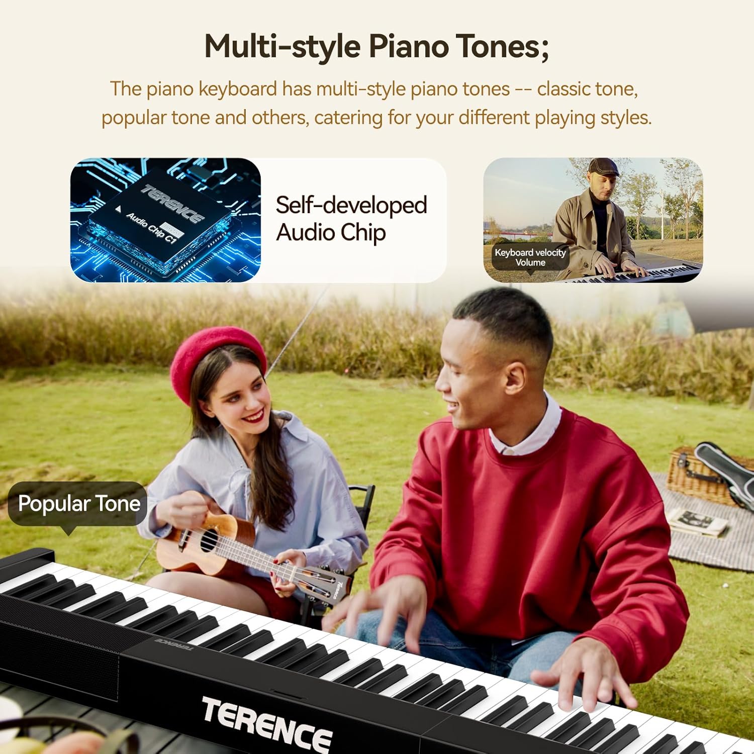 TERENCE V30 Digital Piano 88 Key Weighted Keyboard,Full Size Piano Keyboard with 2X5W Speakers,Music Stand and Sustain Pedal,Portable Folding Piano Gift Teaching for Beginners