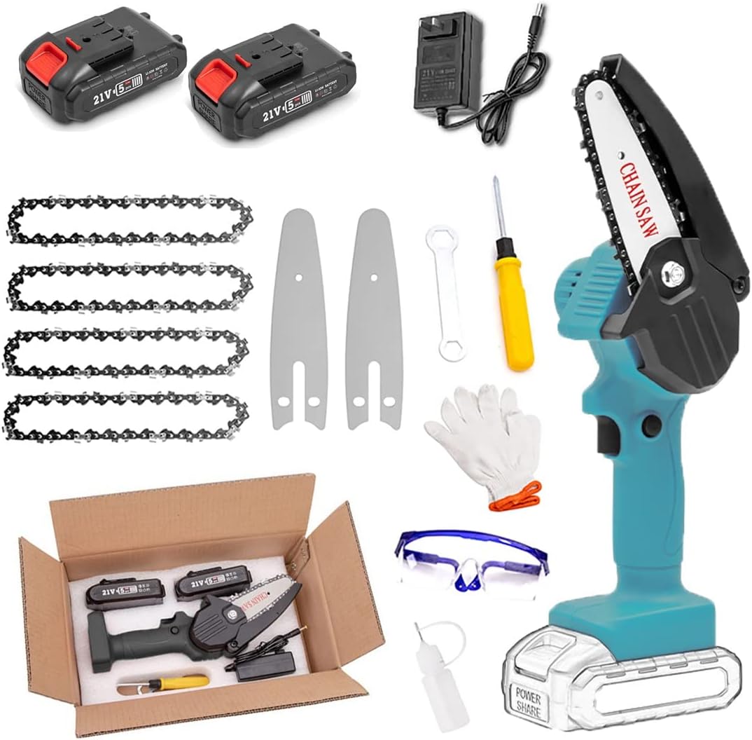 4 Inch Cordless Chainsaw with Charger, Portable Electric Chainsaw, Mini Chain Saw,Cordless Battery Power,Mini Chainsaw with Battery and Led Lights,Suitable for Gardening, Wood, Outdoor Camping